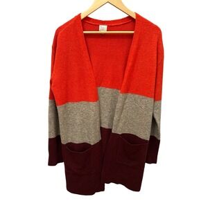 Cozy Colorblock Knit Cardigan Open Front Pockets Longline Sweater Medium